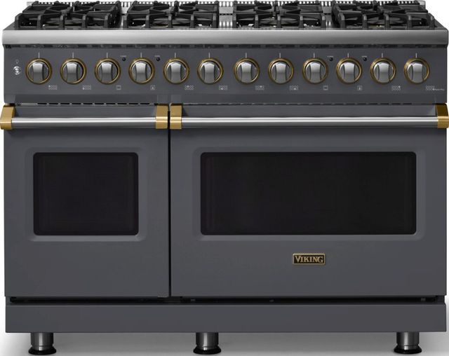 Viking® 5 Series 48" Cast Black Pro Style Dual Fuel (NG) Range with Brushed Brass Trim-0