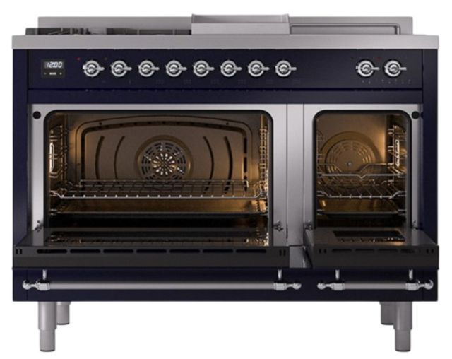 Ilve® Nostalgie II Noblesse 48'' Midnight Blue Pro Style Dual Fuel Range with Chrome Trim-1