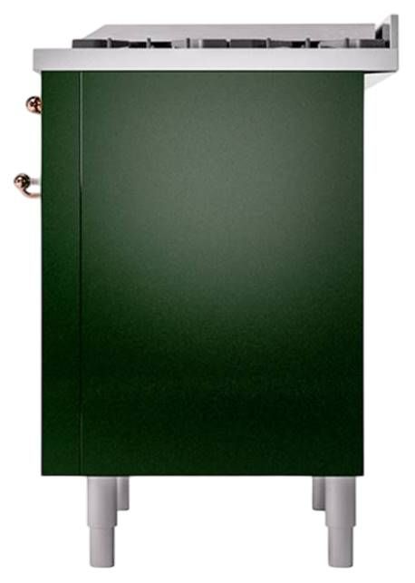 Ilve® Nostalgie II Noblesse 36'' Emerald Green Pro Style Dual Fuel Range with Copper Trim-3