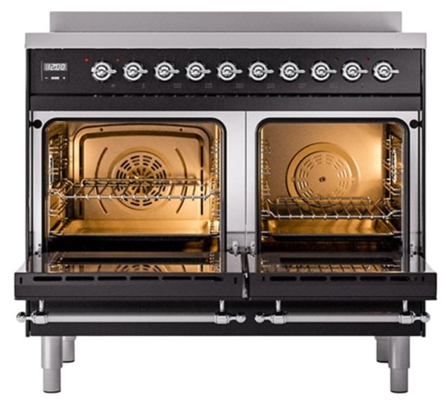 Ilve® Nostalgie II Noblesse 40'' Glossy Black Pro Style Induction Range with Chrome Trim-1