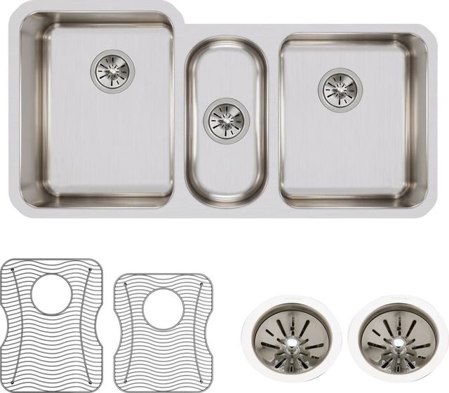 Elkay Lustertone® Classic 6-Piece Lustrous Satin 40" x 20-1/2" x 9-7/8" Triple Bowl Undermount Sink Set-1