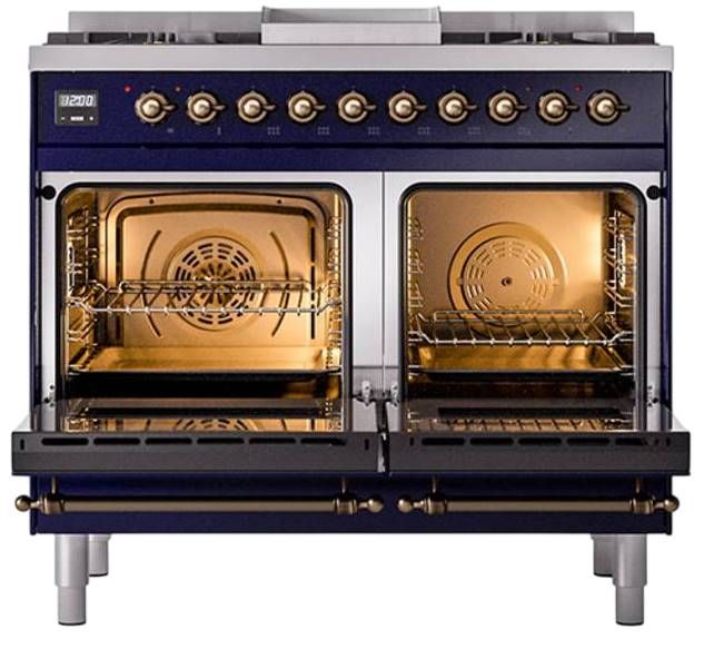 Ilve® Nostalgie II Noblesse 40'' Midnight Blue Liquid Propane Pro Style Dual Fuel Range with Burnished Trim-2