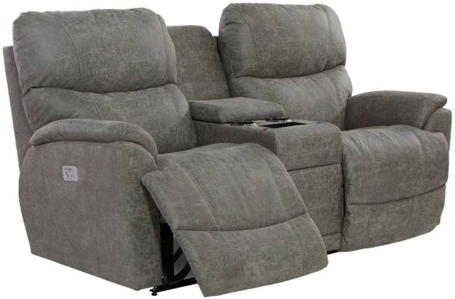La-Z-Boy® Trouper Charcoal Power Reclining Loveseat with Console, Headrest, and Lumbar-4