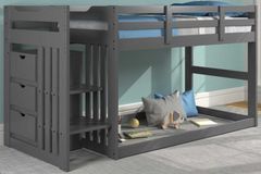 American Wholesale Furniture Grey Twin/Twin Stair Bunk Low Loft Bed