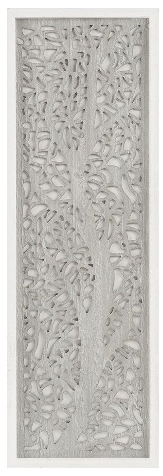 Olliix by Madison Park Laurel Branches Grey and White Carved Wood Panel Wall Decor-0