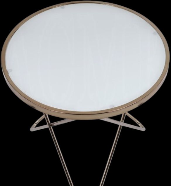 ACME Furniture Valora White Frosted Glass Top End Table with Champagne Base-1