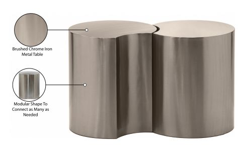 Meridian Furniture Dimple 2-Piece Brushed Silver 30" Modular Nesting End Table Set-3