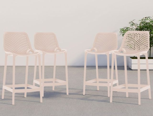 Meridian Furniture Mykonos Pink Plastic Outdoor Patio Stool-4