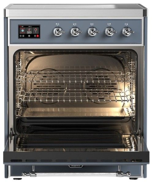 Ilve® Majestic III 30" Blue Gray Pro Style Induction Range with Solid Door and Chrome Trim-1