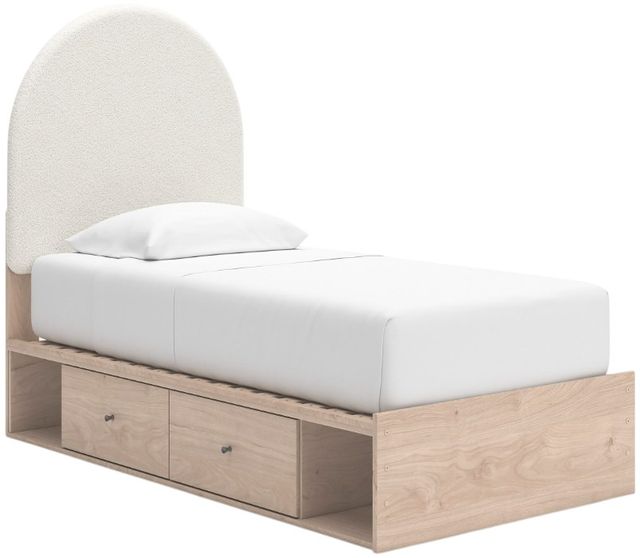 Signature Design by Ashley® Shapella Tan/White Youth Twin 4-Drawer Upholstered Storage Panel Bed-1