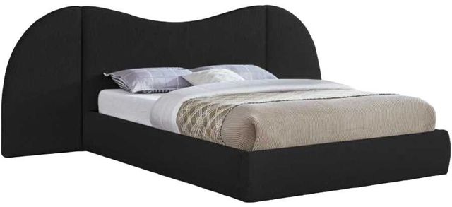 Meridian Furniture Everest Black Queen Boucle Fabric Upholstered Panel Bed-0