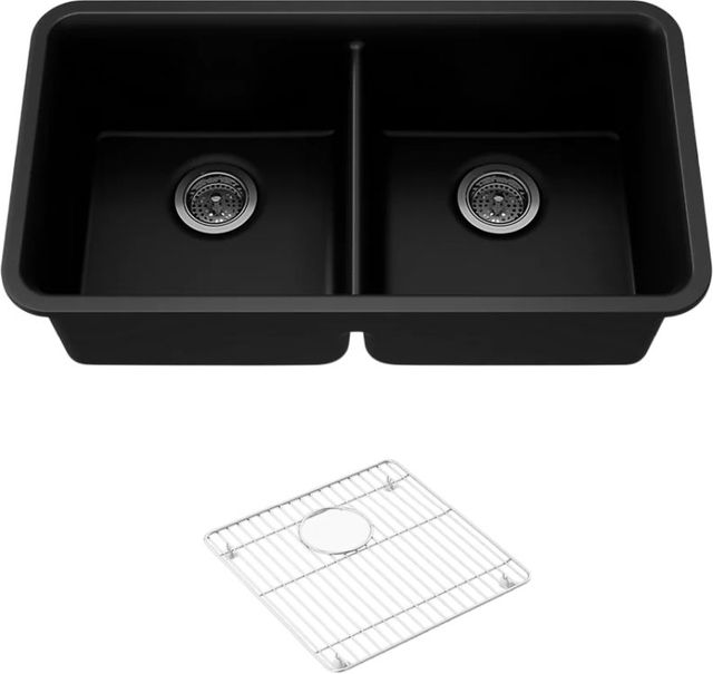 KOHLER® Cairn® Matte Black 34" Undermount Double-Bowl Kitchen Sink-0