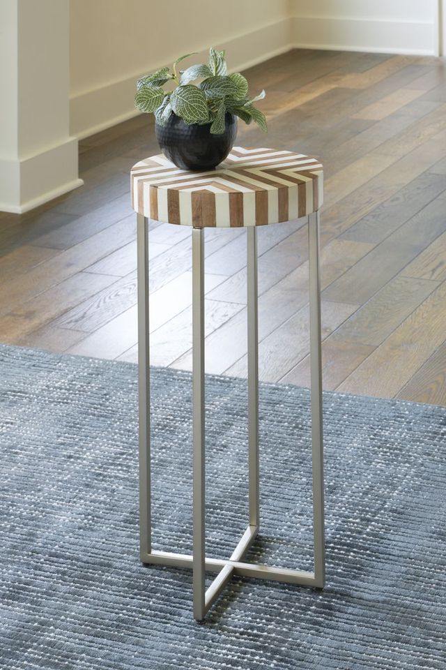 Signature Design by Ashley® Cartley Light Brown Accent Table with Champagne Base-4