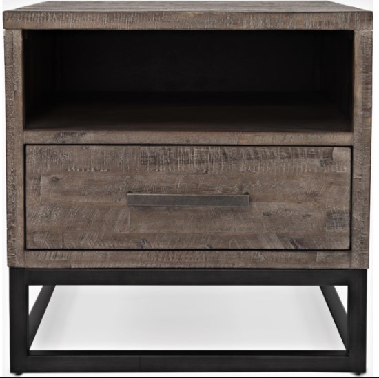 Jofran Inc. East Hampton Distressed Grey End Table with Black Base