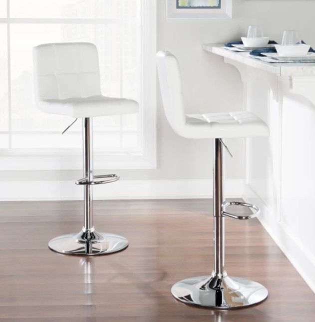 Powell® Brandt Chrome/White Adjustable Bar Stool-1