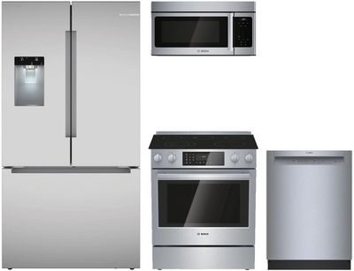 Front view of the Bosch® 4 Piece Stainless Steel Kitchen Package
