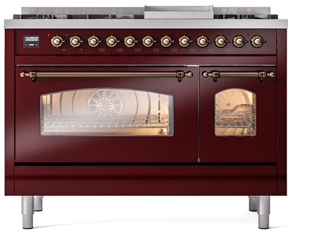 Ilve® Nostalgie II Series 48" Burgundy Pro Style Dual Fuel Range-1