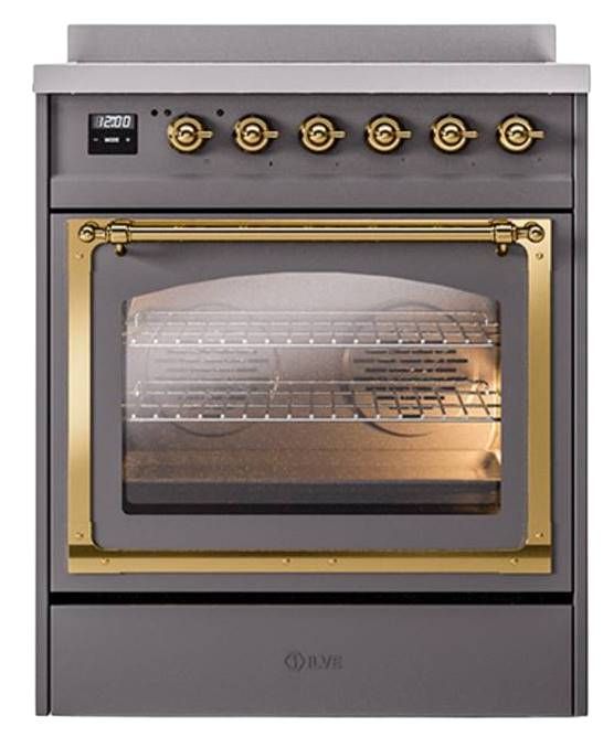Ilve® Nostalgie II Noblesse 30'' Graphite Matte Pro Style Induction Range with Brass Trim-1