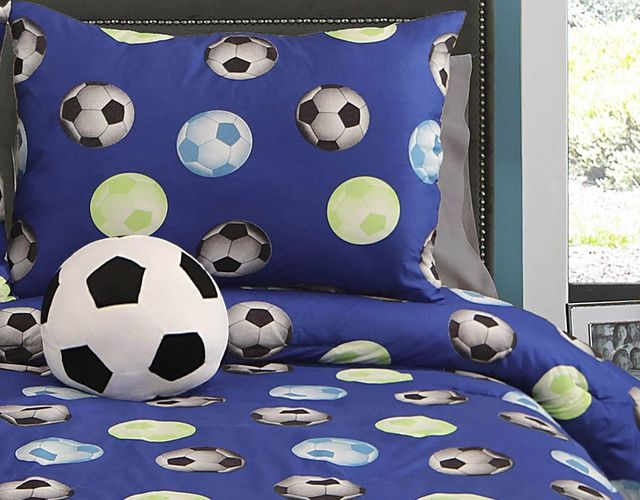 Hallmart Collectibles Soccer 3-Piece Blue Twin Comforter Set-3