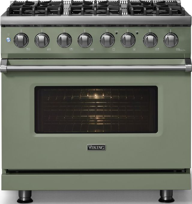 Viking® 5 Series 36" Eucalyptus Pro Style Dual Fuel (LP) Range with Polished Chrome Trim-2