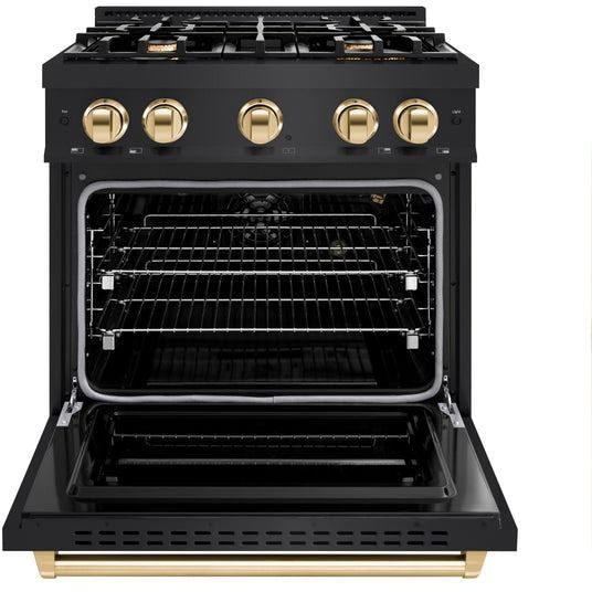 ZLINE Classic Autograph Edition 30" Black Stainless Steel Pro Style Gas Range with Polished Gold Accents-1