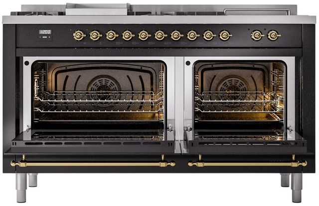 Ilve® Nostalgie II Series 60" Glossy Black Pro Style Dual Fuel Range-2
