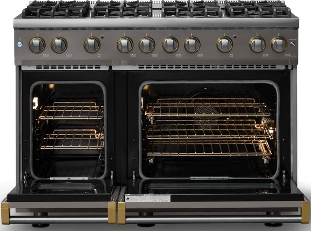 Viking® 5 Series 48" Damascus Gray Pro Style Gas (NG) Range with Brushed Brass Trim-1