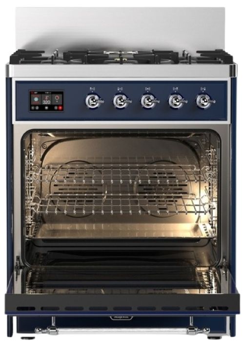 Ilve® Majestic III 30" Midnight Blue Pro Style Dual Fuel Natural Gas Range with Solid Door and Chrome Trim-1