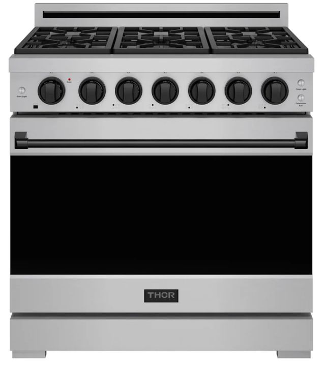 Thor Kitchen Gordon Ramsay Collection 36" Stainless Steel Pro Style Liquid Propane Range with Precision Knob Control and Black Trim-0