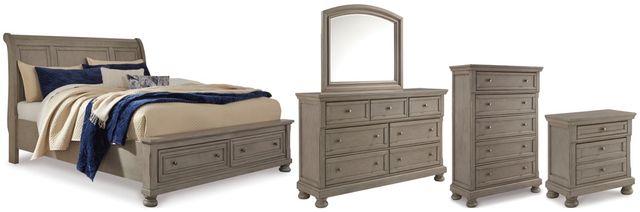 Signature Design by Ashley® Lettner 5-Piece Light Gray King Sleigh Bed Set-0