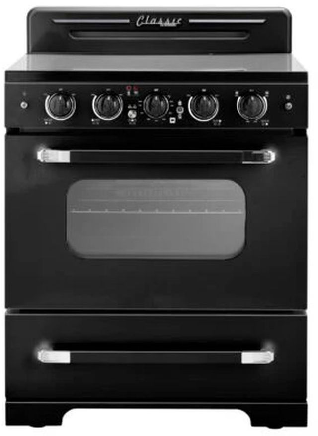 Unique® Appliances Classic Retro 30" Midnight Black Slide-In Electric Range-0