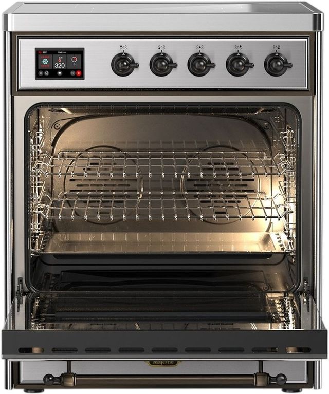 Ilve® Majestic III 30" Stainless Steel Pro Style Induction Range with Triple Glass Door and Burnished Trim-1