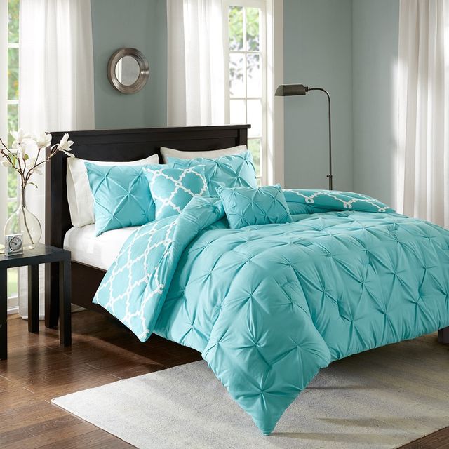 Olliix by Madison Park Essentials 5 Piece Aqua King/California King Kasey Reversible Comforter Set-1