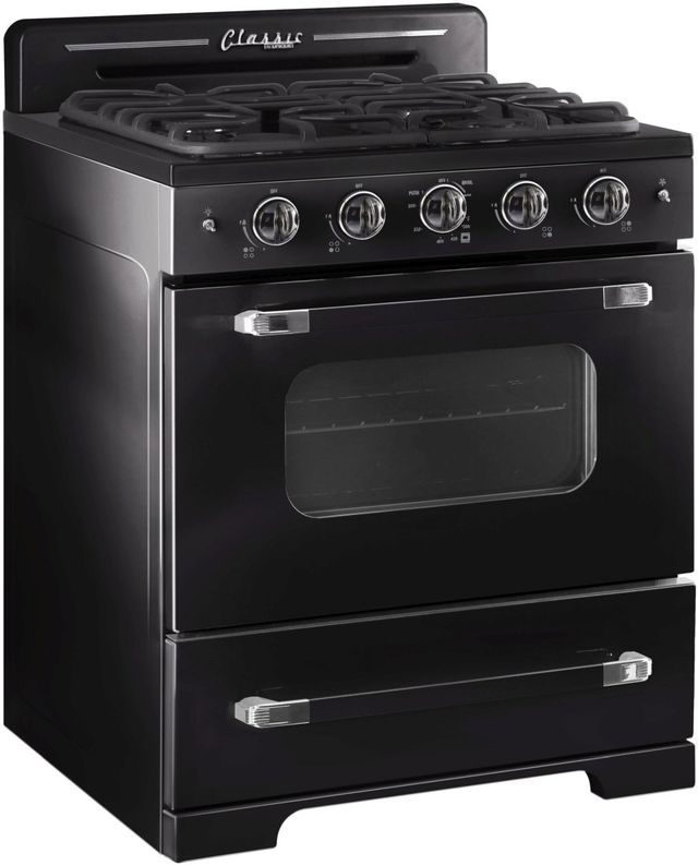 Unique® Appliances Classic Retro 30" Midnight Black Freestanding Gas Range-2