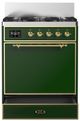 Ilve® Majestic III 30" Emerald Green Pro Style Dual Fuel Natural Gas Range with Solid Door and Brass Trim-2
