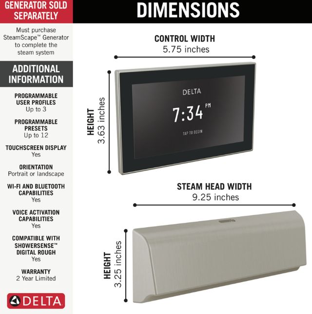 Delta SteamScape™ Deluxe System Lumicoat® Stainless Unilateral Digital Steam Package-1