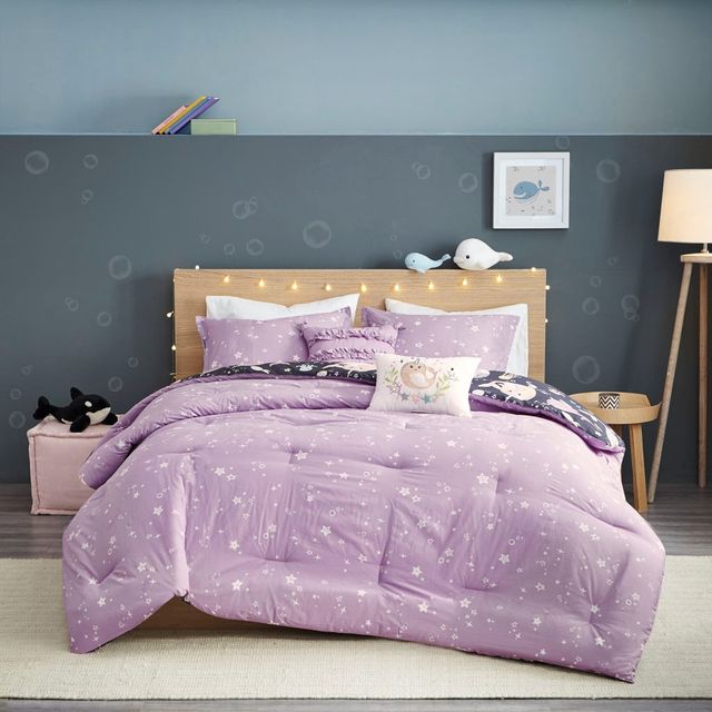 Olliix by Urban Habitat Kids Magical Narwhals Cotton Reversible Purple Multi Full/Queen Comforter Set-1