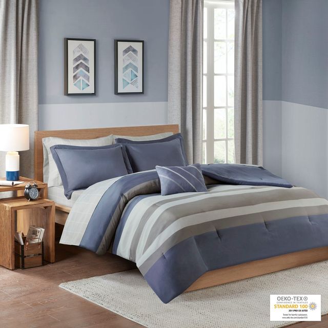 Olliix by Intelligent Design Marsden Blue/Grey Twin Complete Bed Set Including Sheets-2