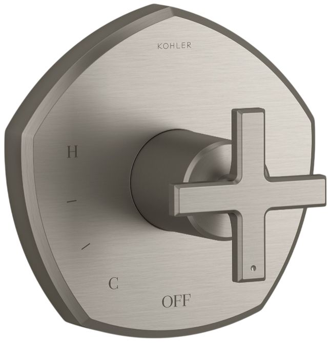 KOHLER® Occasion® Rite-Temp® Vibrant Brushed Nickel Valve Trim with Cross Handle-0