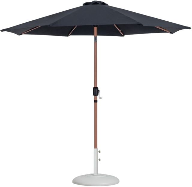 Meridian Furniture Fiji Black/Teak/White Aluminum Outdoor Patio Umbrella and Round Base-0
