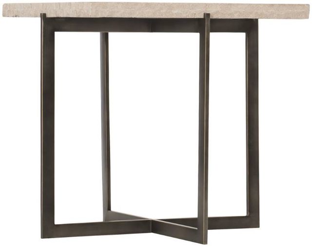 Bernhardt Hathaway White Travertine End Table with Bronze Base Big