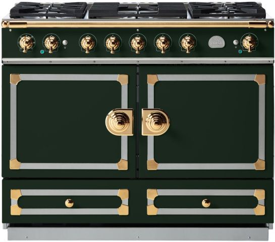 La Cornue CornuFé 110 43" Brand Hatch Green Pro Style Dual Fuel Range with Polished Brass Trim-0