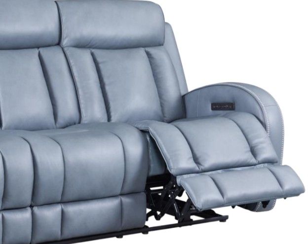 Leather Italia™ Cambria Quinn Blue Gray Power Reclining Fold Down Sofa with Lumbar-1