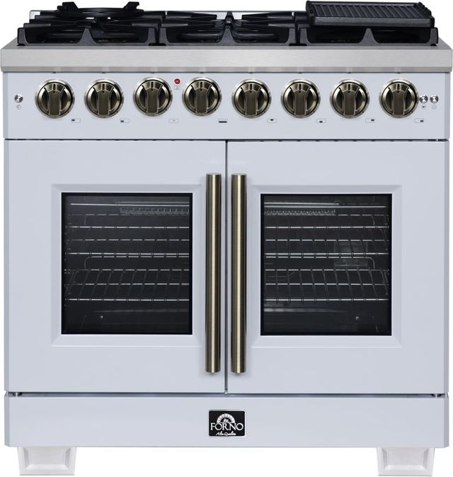 FORNO® Capriasca Series Alta Qualita 36" White Pro Style Dual Fuel Range-0
