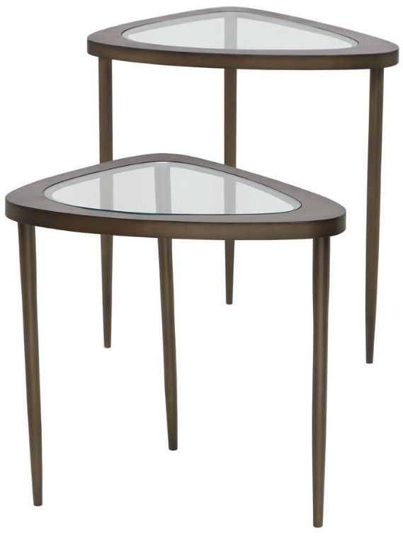 Uttermost® Millar 2-Piece Antique Brass Curved Nesting Tables-3