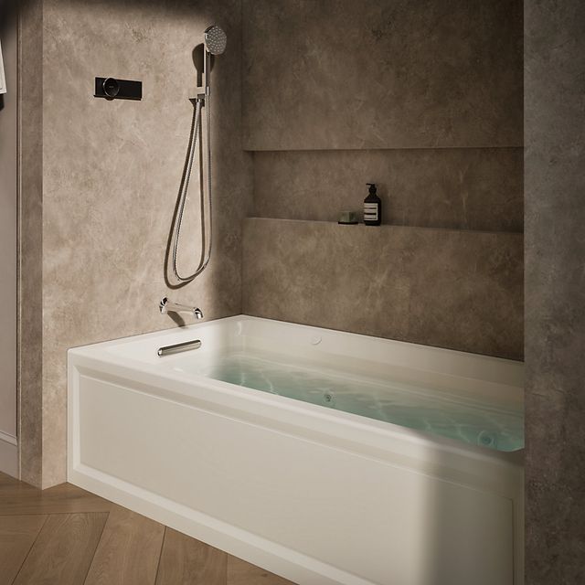 KOHLER® Archer® Biscuit 72" x 36" Alcove Heated Bubble Massage™ Air Bath and Whirlpool - Left Drain-1