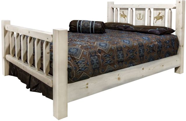 Montana Woodworks® Homestead Clear Lacquer Full Bed with Laser Engraved Bronc Design-3