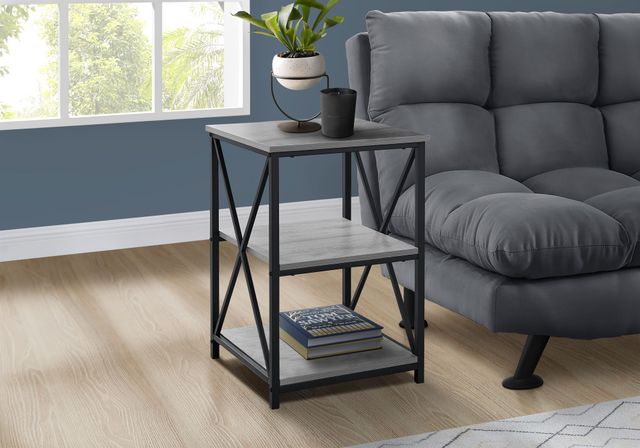 Monarch Specialties Inc. Grey 26"H Three Tier Black Metal Accent Table-1