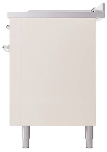 Ilve® Nostalgie II Noblesse 60'' Antique White Pro Style Dual Fuel Range with Chrome Trim-3