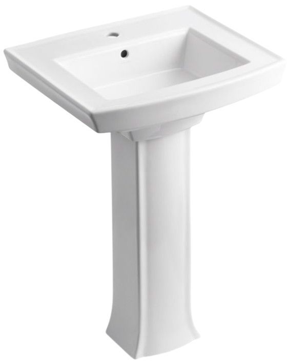 Kohler Archer® White 24" Single-Hole Rectangular Pedestal Bathroom Sink-0